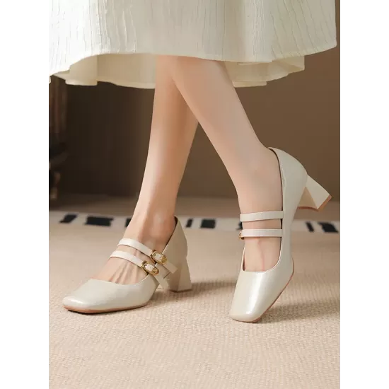 Lace-Up Shallow Cut Square-Toe Pumps