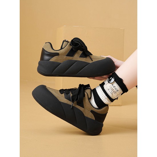 Lace-Up Round-Toe Split-Joint Flat Shoes