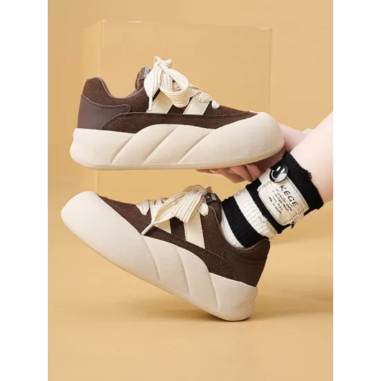 Lace-Up Round-Toe Split-Joint Flat Shoes