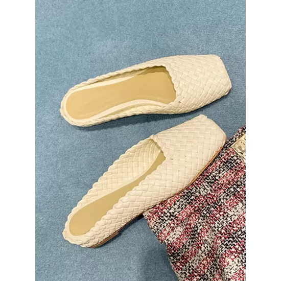 Open Toe Split-Joint Square-Toe Woven Slippers&Mules