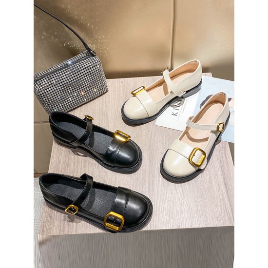 Belt Buckle Round-Toe Shallow Cut Split-Joint Mary Janes