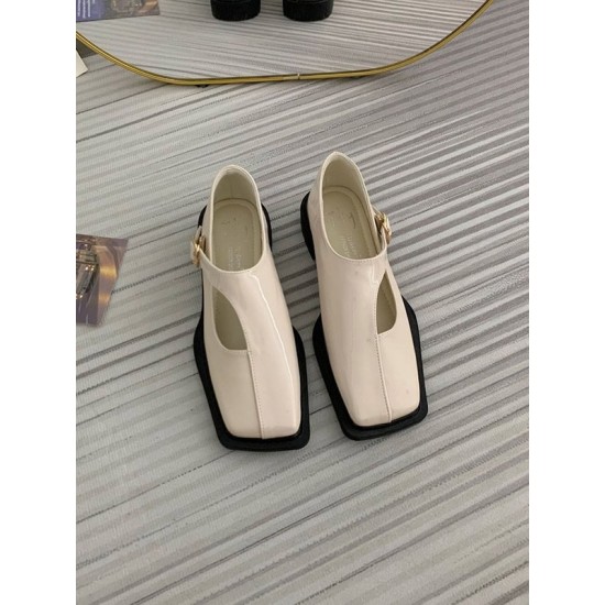 Buckle Hollow Split-Joint Square-Toe Loafers Flat Shoes