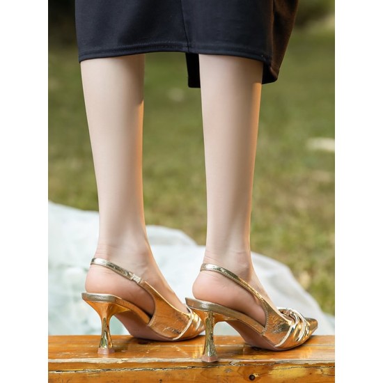 Pleated Pointed-Toe Split-Joint Sling Shoes Sandals