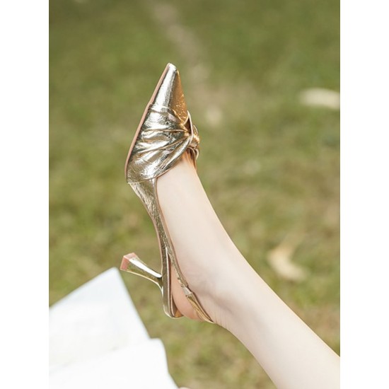 Pleated Pointed-Toe Split-Joint Sling Shoes Sandals