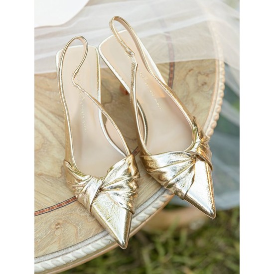 Pleated Pointed-Toe Split-Joint Sling Shoes Sandals