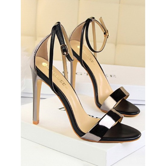 Belt Buckle Open Toe Shiny Split-Joint Sandals Pumps Sandals