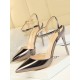 Belt Buckle Pointed-Toe Shiny Split-Joint Sandals Pumps