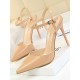 Belt Buckle Pointed-Toe Shiny Split-Joint Sandals Pumps