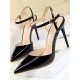 Belt Buckle Pointed-Toe Shiny Split-Joint Sandals Pumps