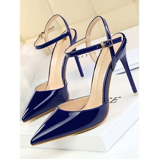 Belt Buckle Pointed-Toe Shiny Split-Joint Sandals Pumps