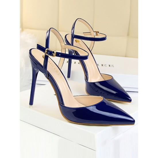 Belt Buckle Pointed-Toe Shiny Split-Joint Sandals Pumps