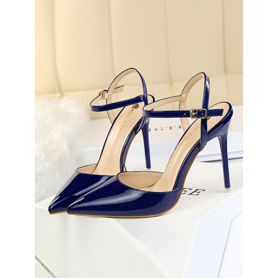 Belt Buckle Pointed-Toe Shiny Split-Joint Sandals Pumps