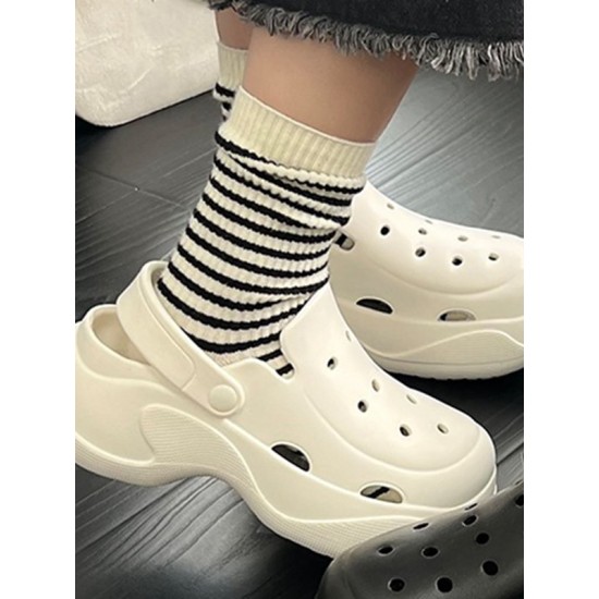 Hollow Round-Toe Solid Color Slippers Sandals Crocs