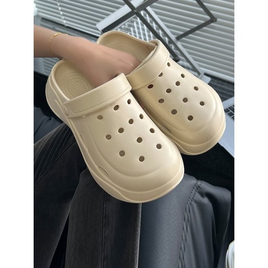 Hollow Round-Toe Solid Color Slippers Sandals Crocs