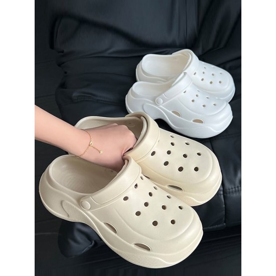 Hollow Round-Toe Solid Color Slippers Sandals Crocs