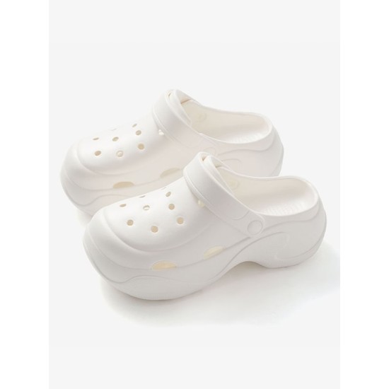 Hollow Round-Toe Solid Color Slippers Sandals Crocs