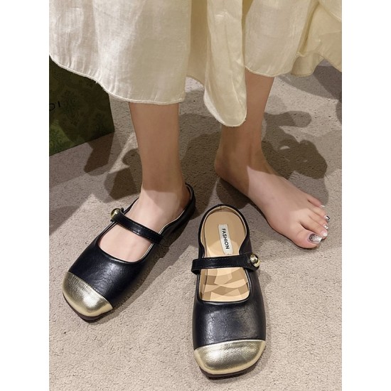 Contrast Color Shallow Cut Split-Joint Square-Toe Slippers&Mules Mary Janes Flats