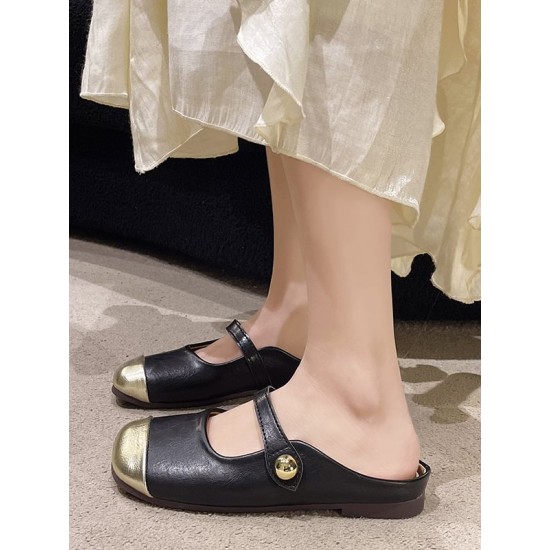 Contrast Color Shallow Cut Split-Joint Square-Toe Slippers&Mules Mary Janes Flats