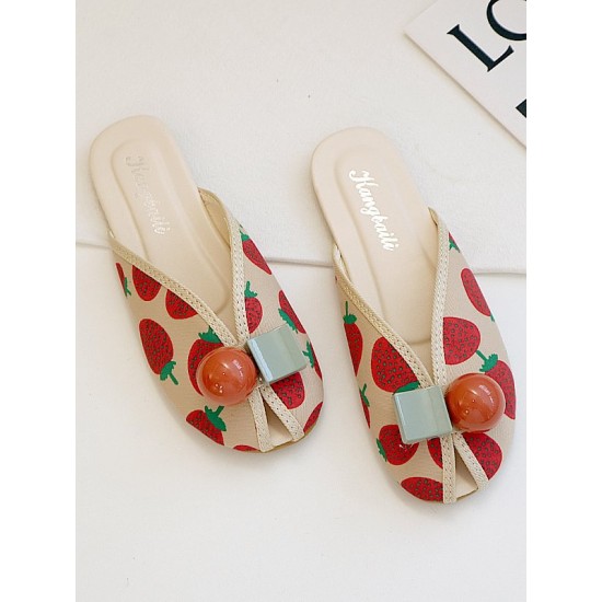 Open Toe Printed Round-Toe Split-Joint Slippers