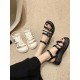 Belt Buckle Lace-Up Round-Toe Split-Joint Sandals Platform Shoes