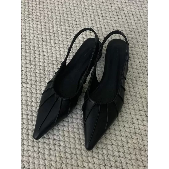 Pleated Pointed-Toe Solid Color Split-Joint Sling Shoes Sandals