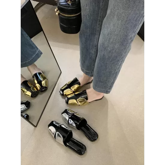 Contrast Color Hollow Split-Joint Square-Toe Slippers&Mules Sandals