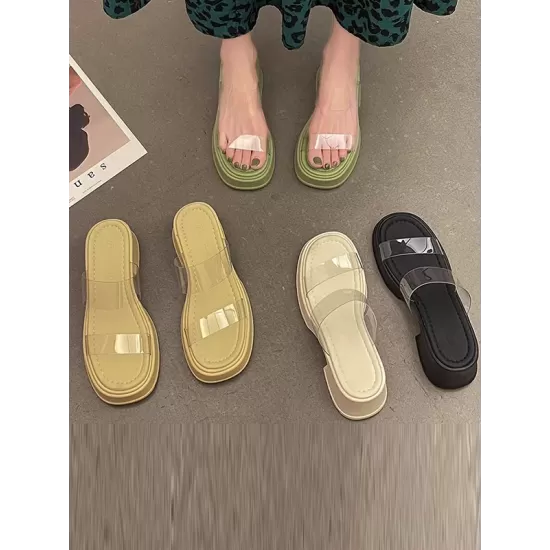 Open Toe Round-Toe Split-Joint Transparent Slippers Pumps Sandals