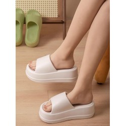 Open Toe Round-Toe Solid Color Slippers