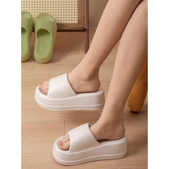 Open Toe Round-Toe Solid Color Slippers