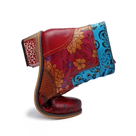 Bohemia Vintage Embossing Bandage Mid Boots