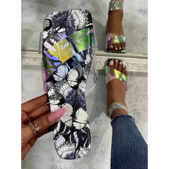 Fashion Floral Sunmmer Flat One-Line Beach Shoes