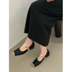 Contrast Color Round Cut Shallow Cut Split-Joint Square-Toe Mary Janes