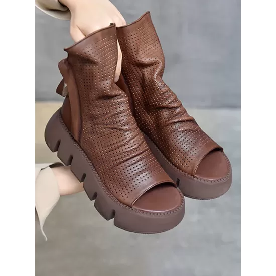 Urban Black Brown Zipper Hollow Platform Shoes