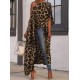 Stylish Leopard Printed Asymmetric One-Shoulder Loose T-Shirt Tops