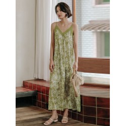 Vacation Sleeveless A-Line Floral Printed V-Neck Dress