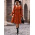 Bohemia Puff Sleeves A-Line Solid U-Neck Dress