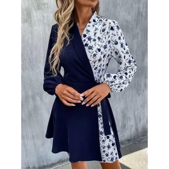 Casual A-Line Patchwork Dress