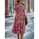 Bohemia Long Sleeves Floral Printed V-Neck Dress