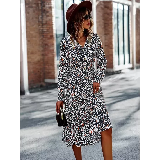 Bohemia Long Sleeves Floral Printed V-Neck Dress