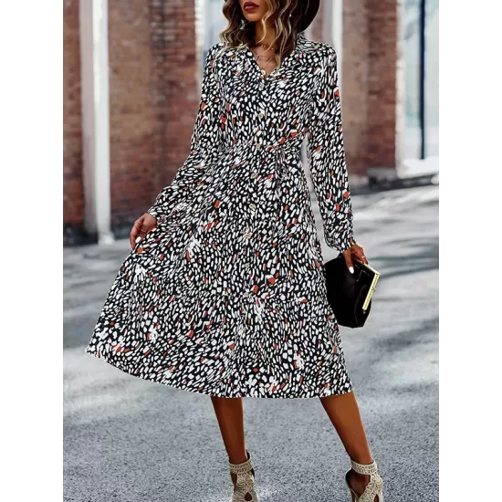 Bohemia Long Sleeves Floral Printed V-Neck Dress