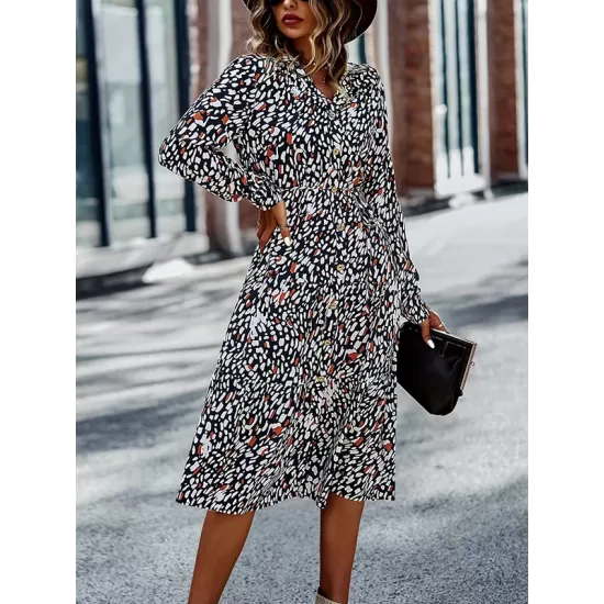 Bohemia Long Sleeves Floral Printed V-Neck Dress