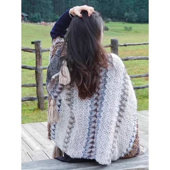 Casual Loose Tasseled Patchwork Shawl&Cloak