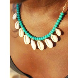 Bohemian Turquoise Shell Pendant Necklace