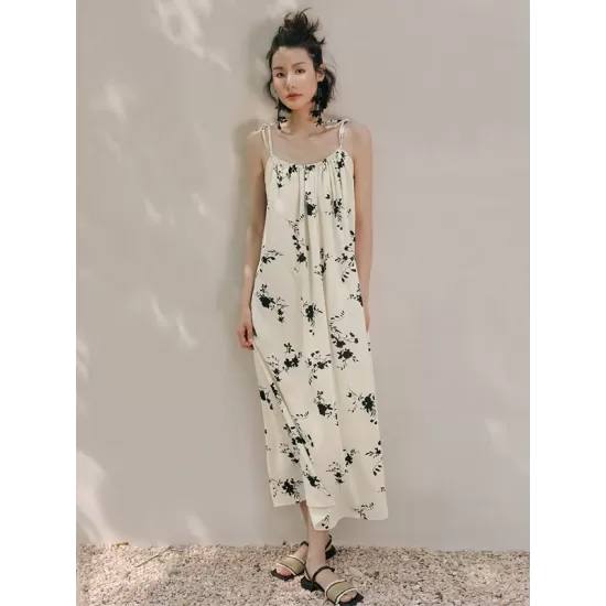 Vacation H-Line Floral Printed U-Neck Dress