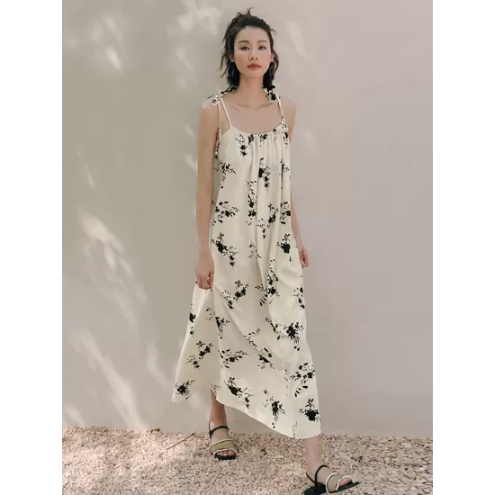 Vacation H-Line Floral Printed U-Neck Dress