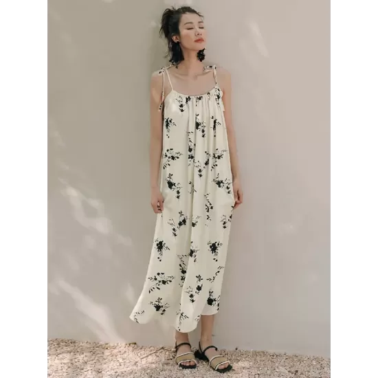 Vacation H-Line Floral Printed U-Neck Dress