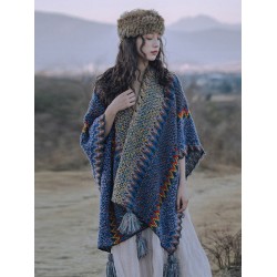 Casual Loose Tasseled Patchwork Shawl&Cloak