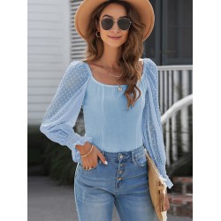 Casual Loose Mesh Solid Color U-Neck Bodysuit