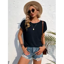 Simple Casual 5 Colors Round-Neck Short Sleeves T-Shirt Top