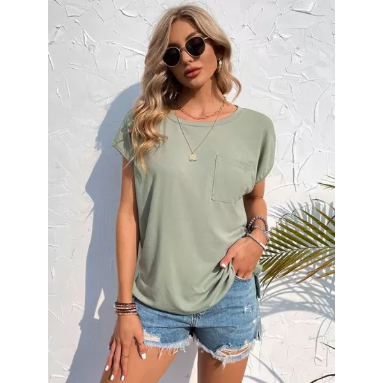 Simple Casual 5 Colors Round-Neck Short Sleeves T-Shirt Top